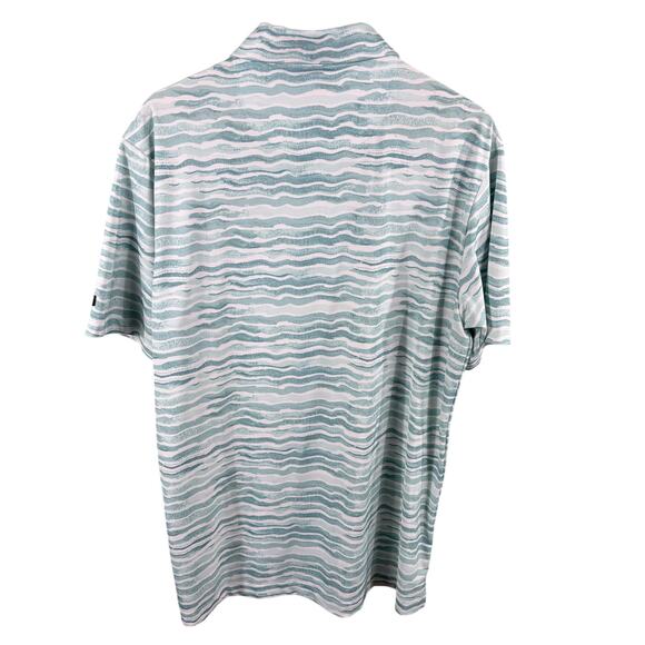 Bad Birdie Golf Shirt Men Size Large Green Waves Ocean Performance Short Sleeve - Picture 2 of 11